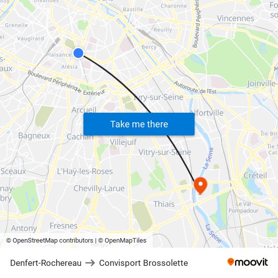Denfert-Rochereau to Convisport Brossolette map