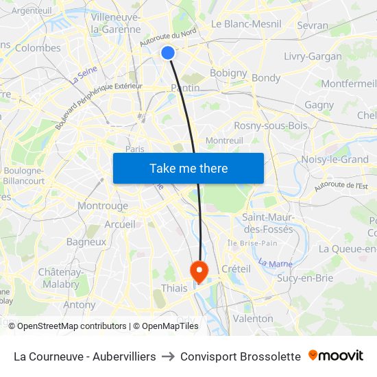 La Courneuve - Aubervilliers to Convisport Brossolette map