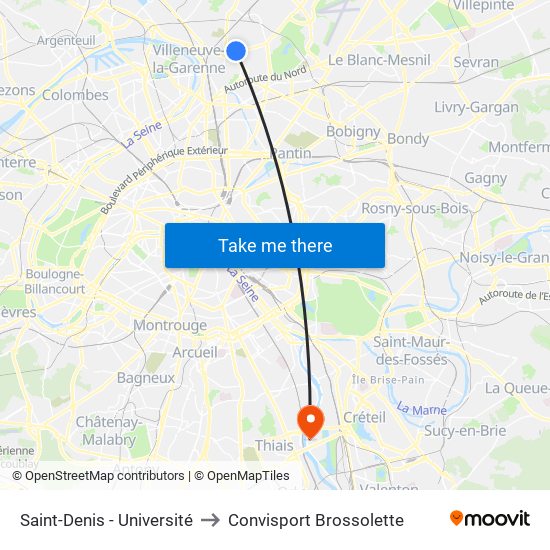 Saint-Denis - Université to Convisport Brossolette map