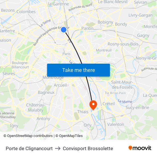 Porte de Clignancourt to Convisport Brossolette map