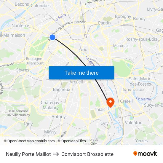 Neuilly Porte Maillot to Convisport Brossolette map