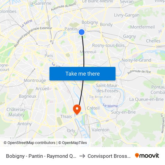 Bobigny - Pantin - Raymond Queneau to Convisport Brossolette map