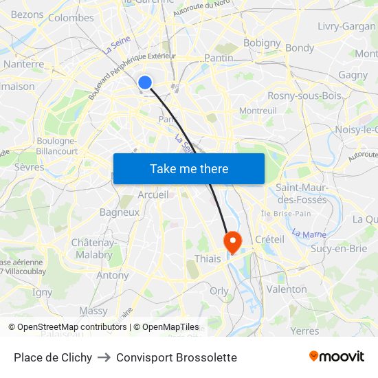 Place de Clichy to Convisport Brossolette map