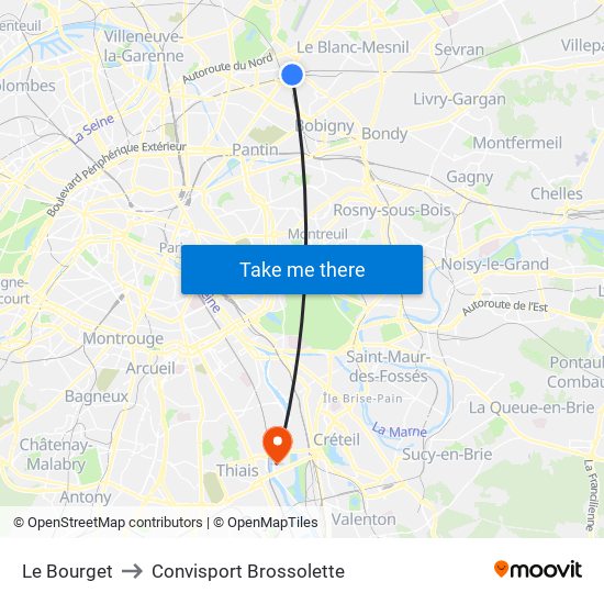 Le Bourget to Convisport Brossolette map
