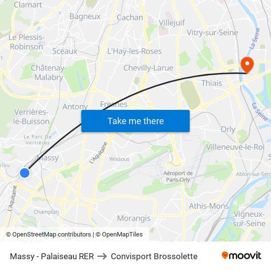 Massy - Palaiseau RER to Convisport Brossolette map