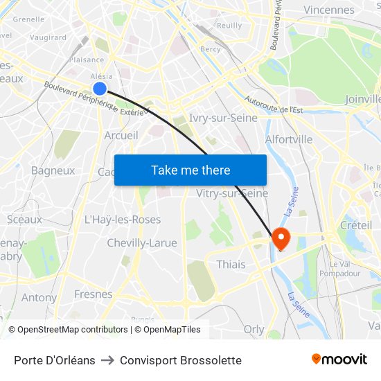 Porte D'Orléans to Convisport Brossolette map