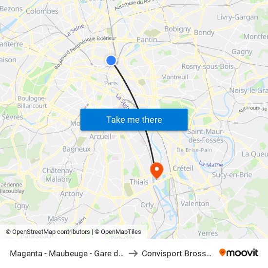 Magenta - Maubeuge - Gare du Nord to Convisport Brossolette map