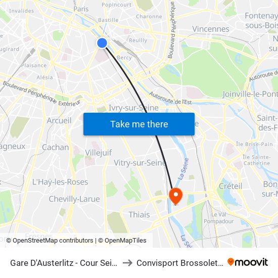 Gare D'Austerlitz - Cour Seine to Convisport Brossolette map