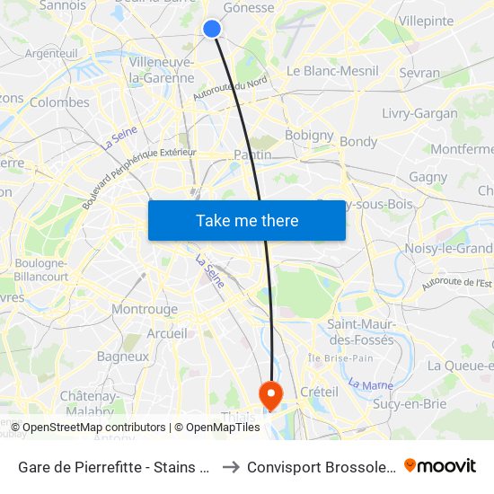 Gare de Pierrefitte - Stains RER to Convisport Brossolette map