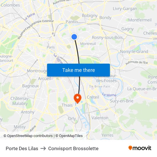 Porte Des Lilas to Convisport Brossolette map