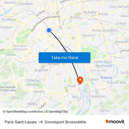 Paris Saint-Lazare to Convisport Brossolette map