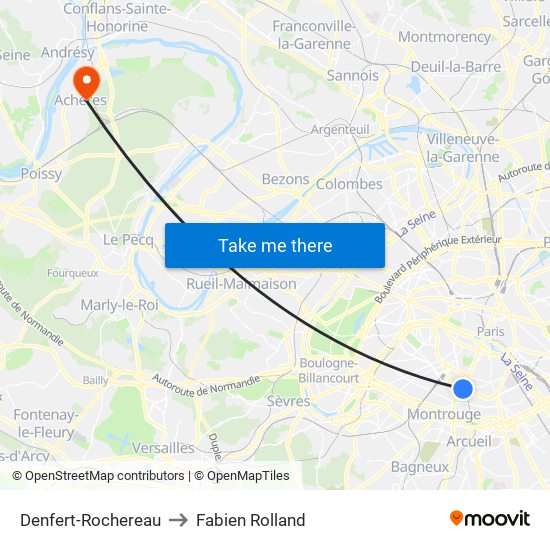 Denfert-Rochereau to Fabien Rolland map
