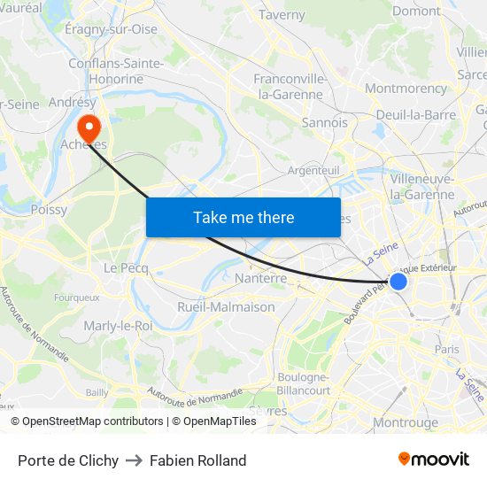 Porte de Clichy to Fabien Rolland map