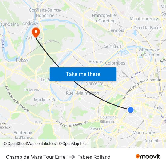 Champ de Mars Tour Eiffel to Fabien Rolland map