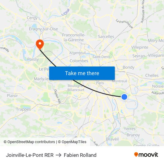 Joinville-Le-Pont RER to Fabien Rolland map