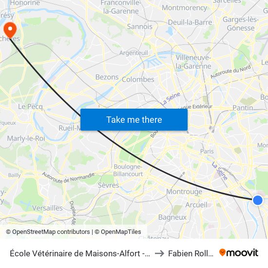 École Vétérinaire de Maisons-Alfort - Métro to Fabien Rolland map