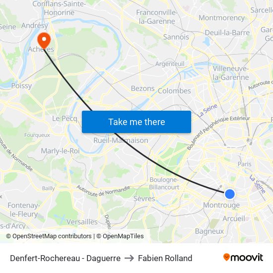 Denfert-Rochereau - Daguerre to Fabien Rolland map