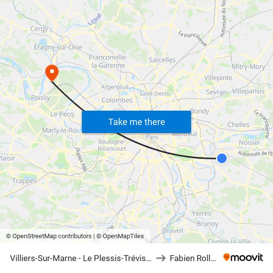 Villiers-Sur-Marne - Le Plessis-Trévise RER to Fabien Rolland map