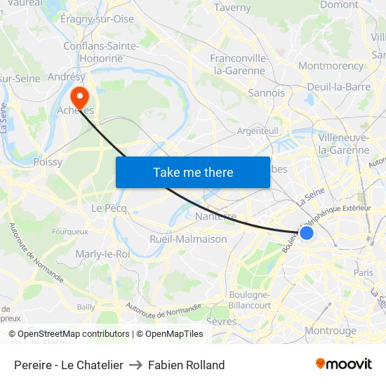 Pereire - Le Chatelier to Fabien Rolland map