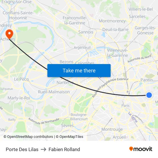 Porte Des Lilas to Fabien Rolland map