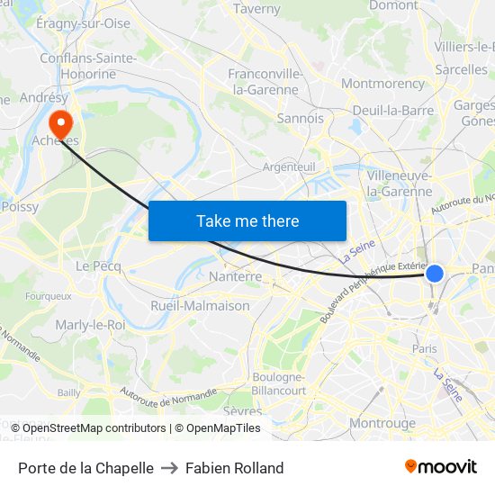 Porte de la Chapelle to Fabien Rolland map