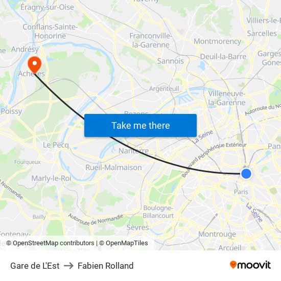Gare de L'Est to Fabien Rolland map