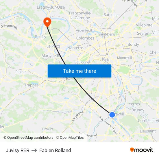 Juvisy RER to Fabien Rolland map