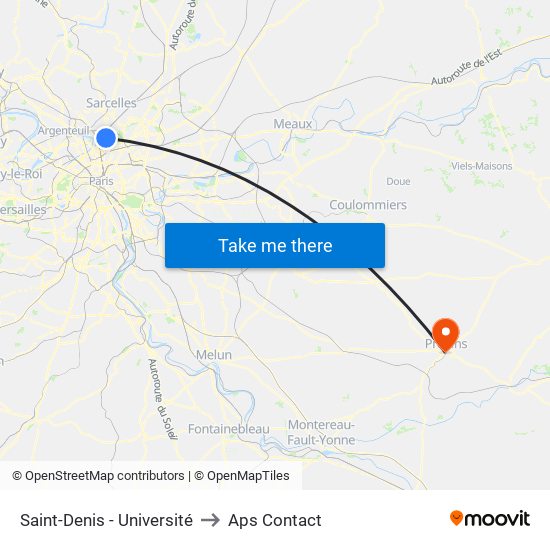 Saint-Denis - Université to Aps Contact map