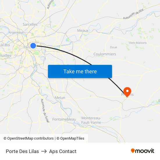 Porte Des Lilas to Aps Contact map