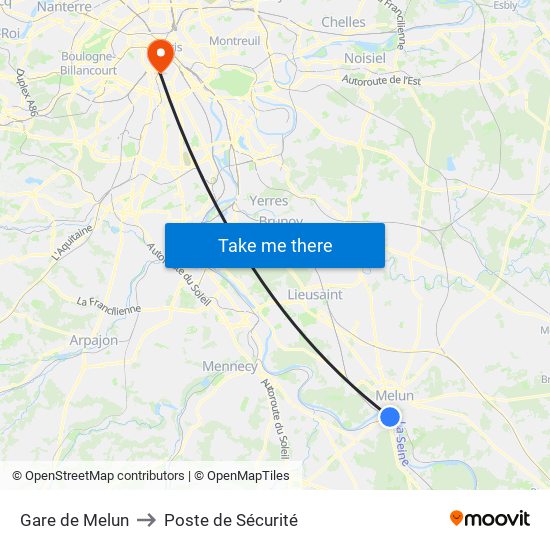 Gare de Melun to Poste de Sécurité map