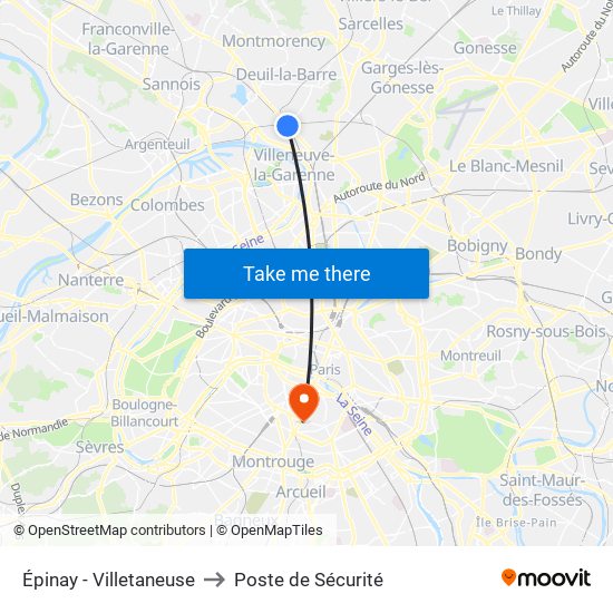 Épinay - Villetaneuse to Poste de Sécurité map