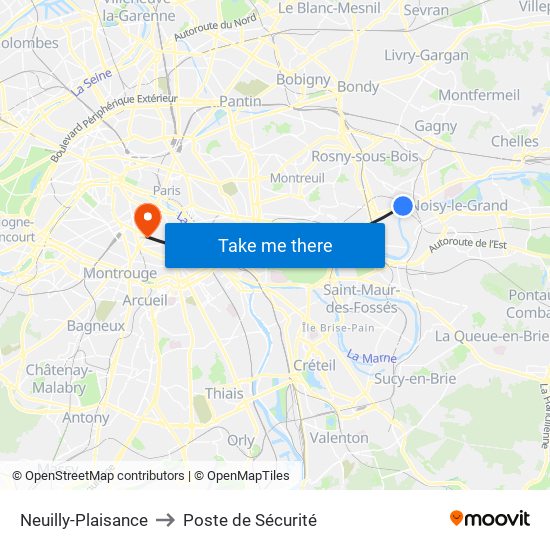 Neuilly-Plaisance to Poste de Sécurité map