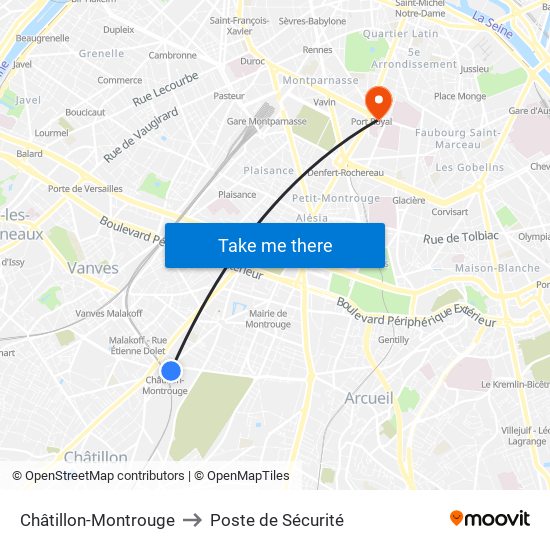 Châtillon-Montrouge to Poste de Sécurité map