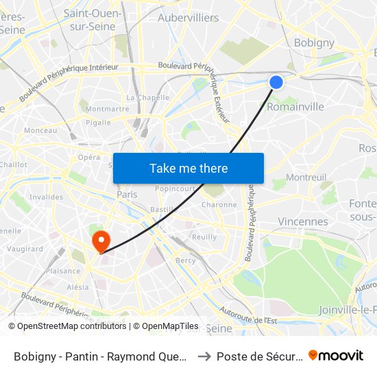 Bobigny - Pantin - Raymond Queneau to Poste de Sécurité map