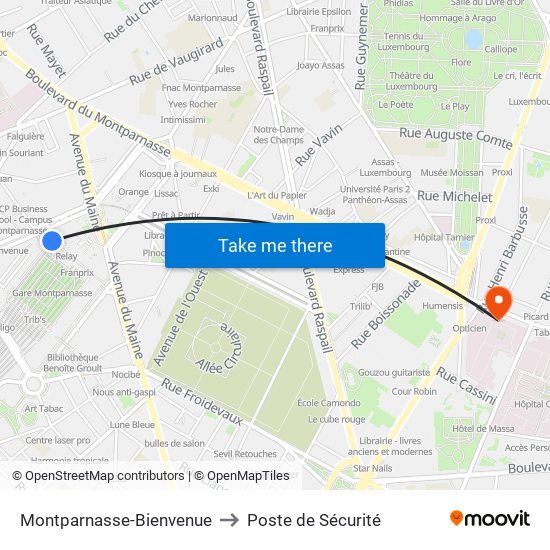 Montparnasse-Bienvenue to Poste de Sécurité map
