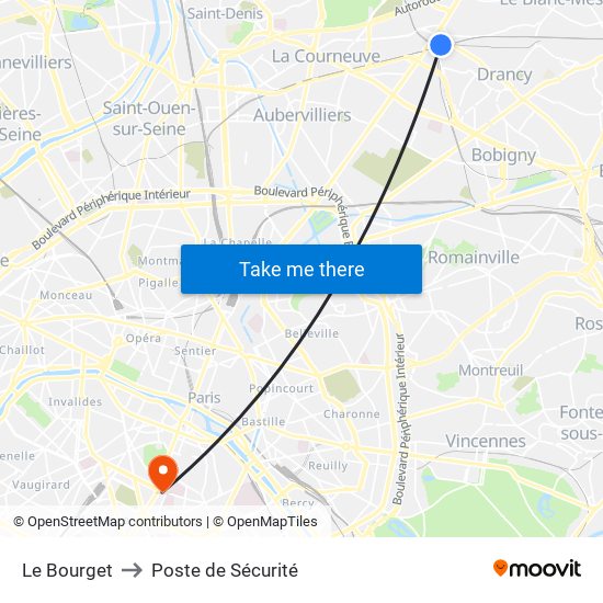 Le Bourget to Poste de Sécurité map
