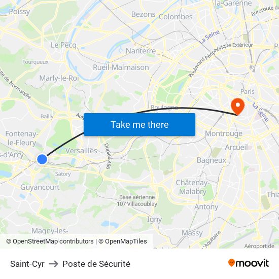 Saint-Cyr to Poste de Sécurité map
