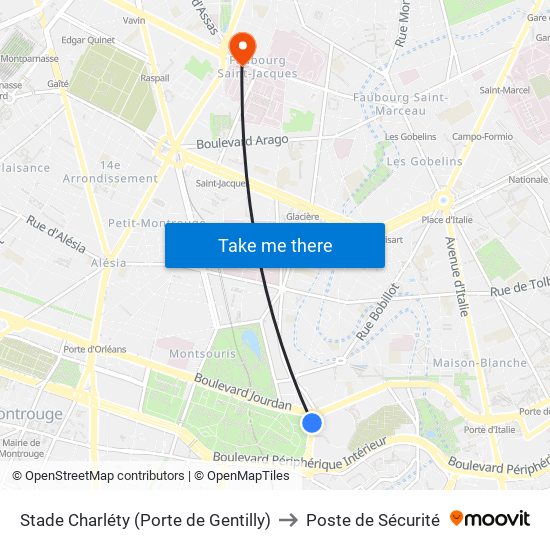 Stade Charléty (Porte de Gentilly) to Poste de Sécurité map