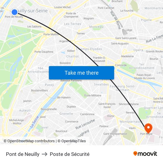 Pont de Neuilly to Poste de Sécurité map