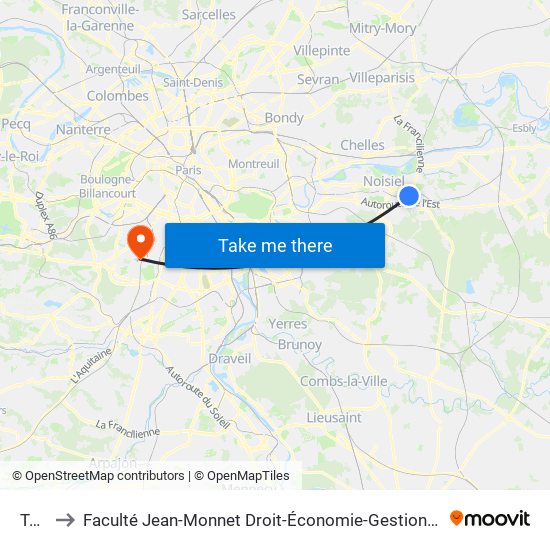 Torcy to Faculté Jean-Monnet Droit-Économie-Gestion - Université Paris-Saclay map