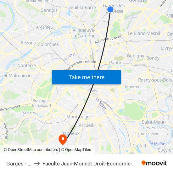 Garges - Sarcelles to Faculté Jean-Monnet Droit-Économie-Gestion - Université Paris-Saclay map