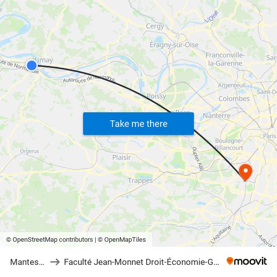 Mantes-La-Jolie to Faculté Jean-Monnet Droit-Économie-Gestion - Université Paris-Saclay map