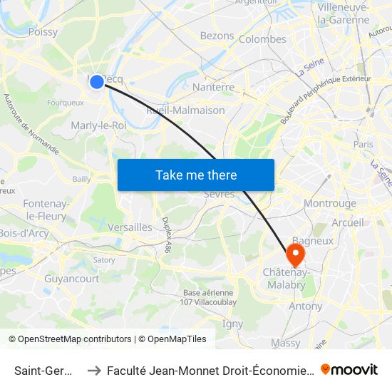 Saint-Germain-En-Laye to Faculté Jean-Monnet Droit-Économie-Gestion - Université Paris-Saclay map