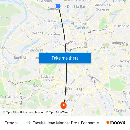 Ermont - Eaubonne to Faculté Jean-Monnet Droit-Économie-Gestion - Université Paris-Saclay map