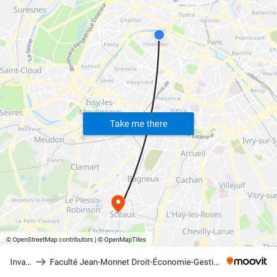 Invalides to Faculté Jean-Monnet Droit-Économie-Gestion - Université Paris-Saclay map