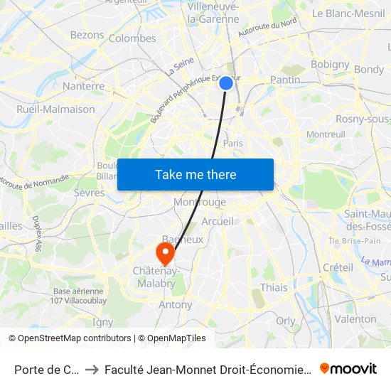 Porte de Clignancourt to Faculté Jean-Monnet Droit-Économie-Gestion - Université Paris-Saclay map