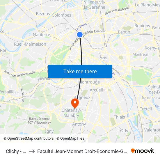 Clichy - Levallois to Faculté Jean-Monnet Droit-Économie-Gestion - Université Paris-Saclay map