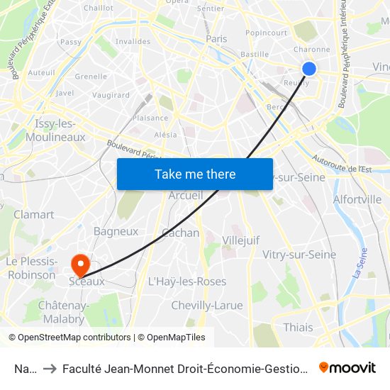 Nation to Faculté Jean-Monnet Droit-Économie-Gestion - Université Paris-Saclay map