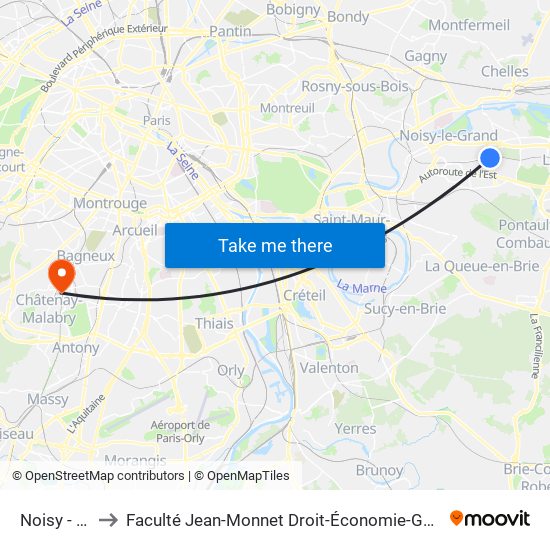 Noisy - Champs to Faculté Jean-Monnet Droit-Économie-Gestion - Université Paris-Saclay map
