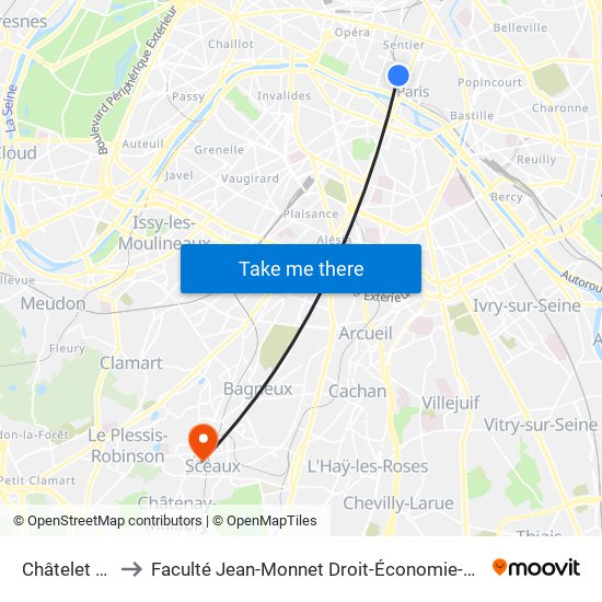 Châtelet Les Halles to Faculté Jean-Monnet Droit-Économie-Gestion - Université Paris-Saclay map